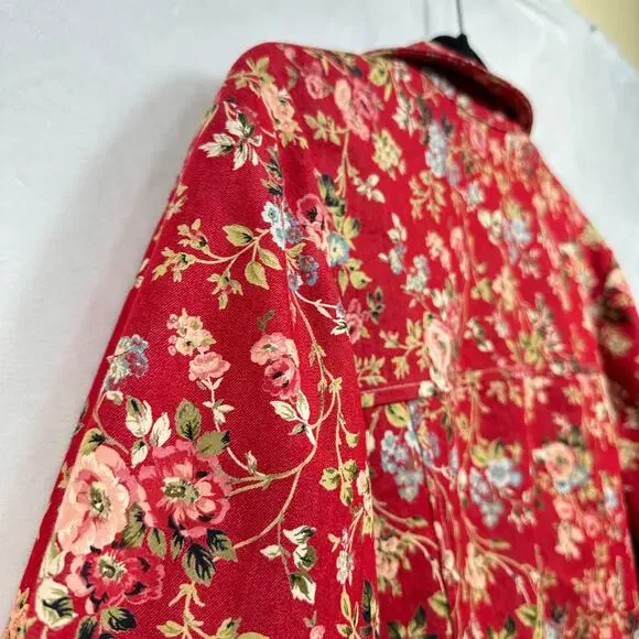 Retro Buttoned Red Floral Long Sleeve Jacket Blazer‎ Medium Printed Boho Cottage - Picture 12 of 12